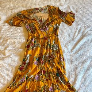 Beautiful mustardy colour asymmetrical wrap dress